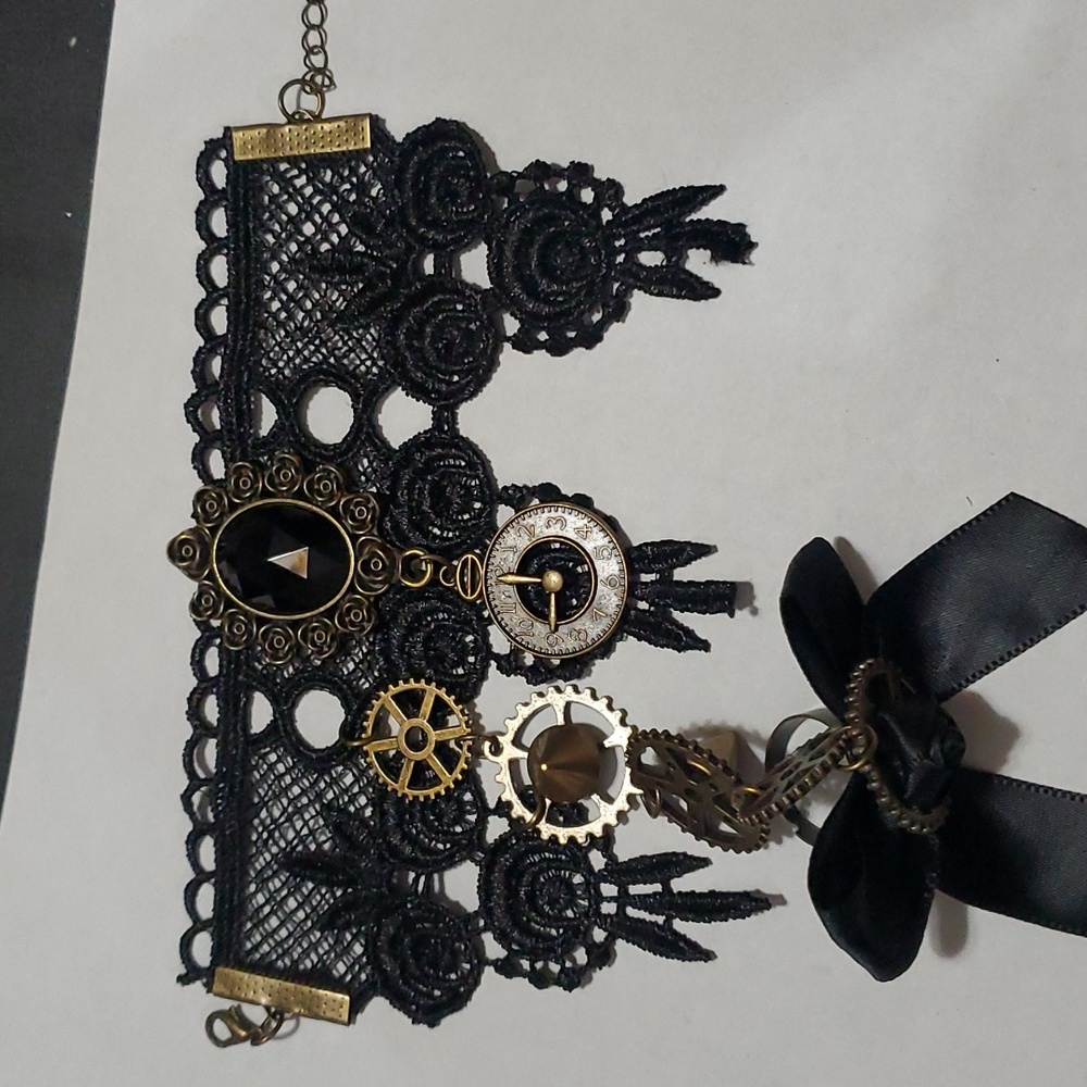 Black Lace bracelet cuff ring set